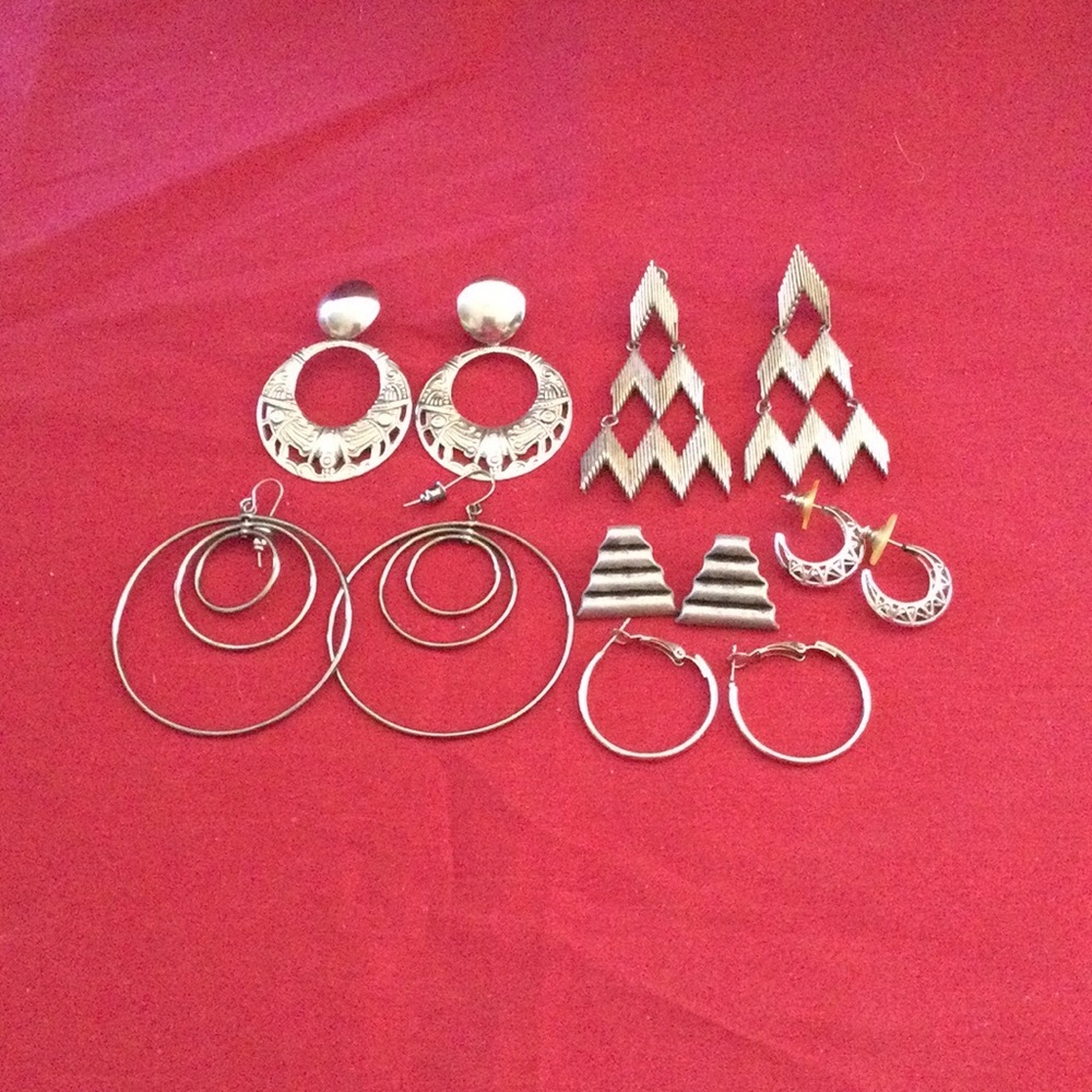 CLEARANCE Six Pairs of Silvertone Pierced Earrings